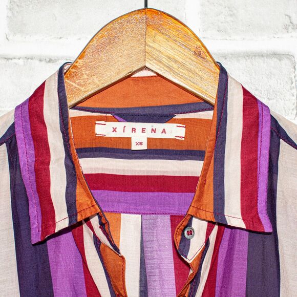 XIRENA Women's XS Beau Shirt Button front Striped Mult color Cotton Silk - Picture 2 of 9